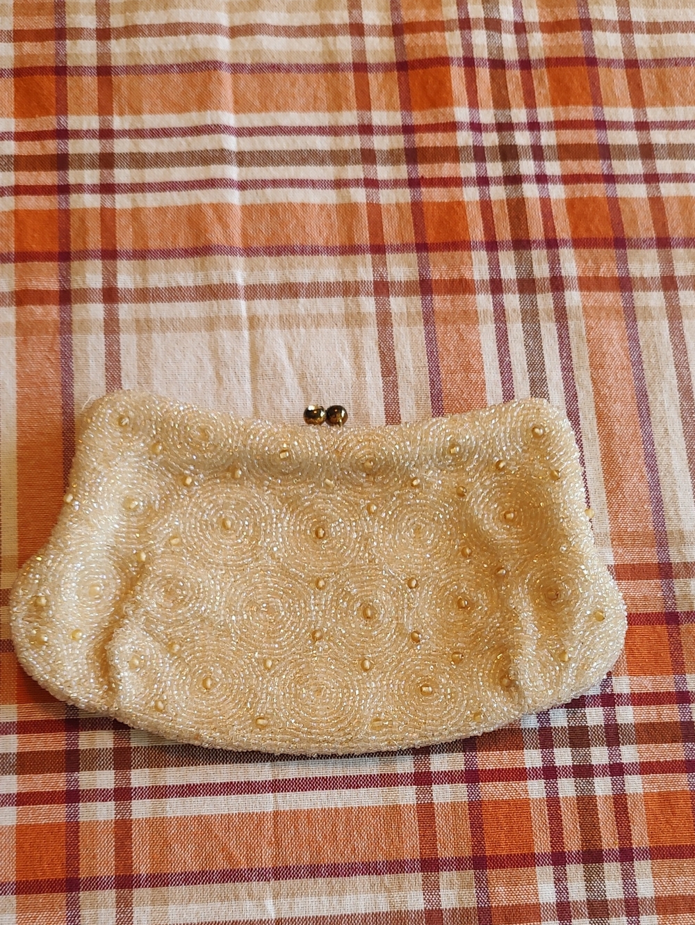 Vintage Beaded Clutch With Rhinestone Accents On Clasp